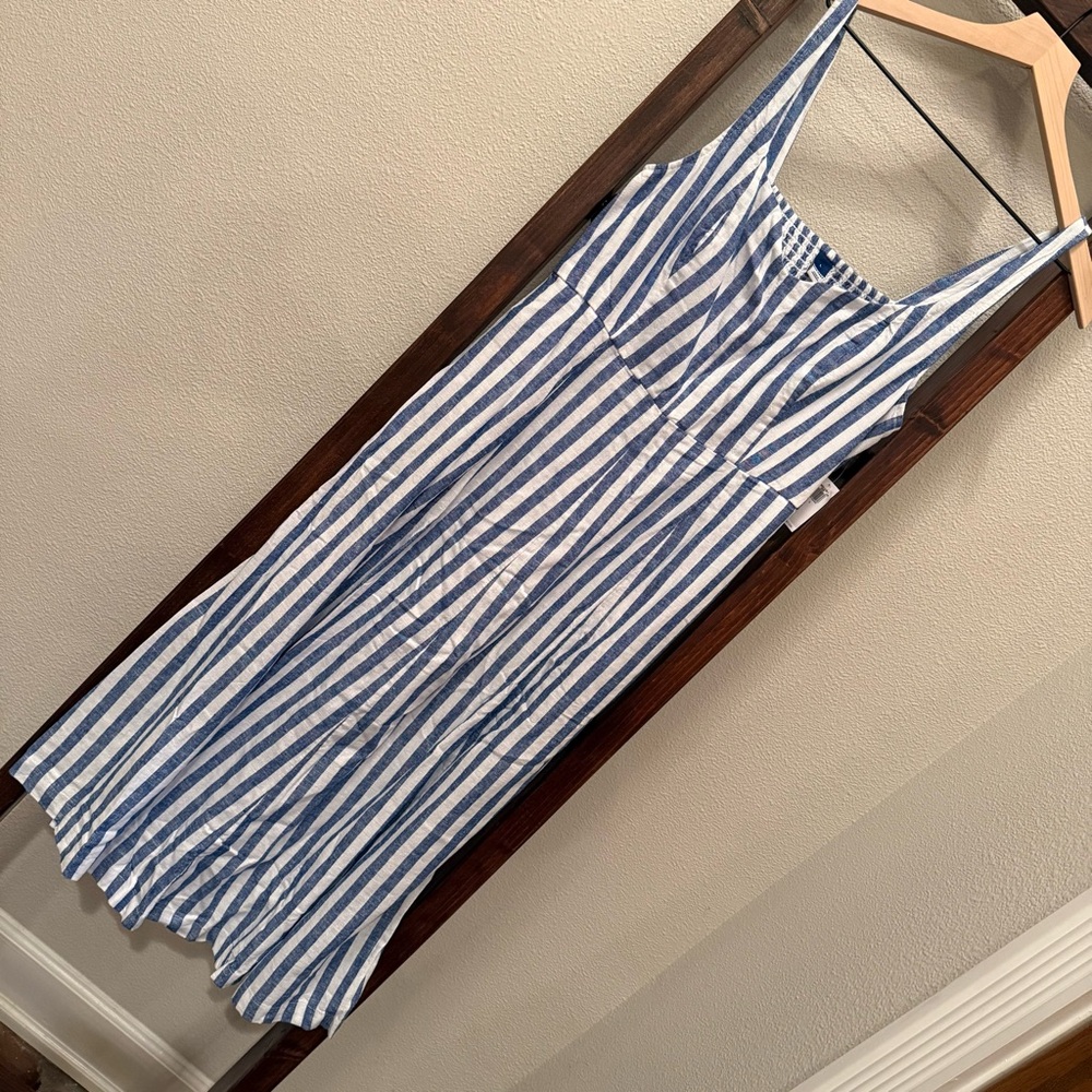 NWT Old Navy Fit & Flare Linen-Blend Midi Dress – Blue Stripe - Picture 2 of 15